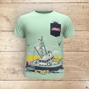 Jaws Orca Boat Graphic T-Shirt Youth Medium Mint Green Pocket Tee